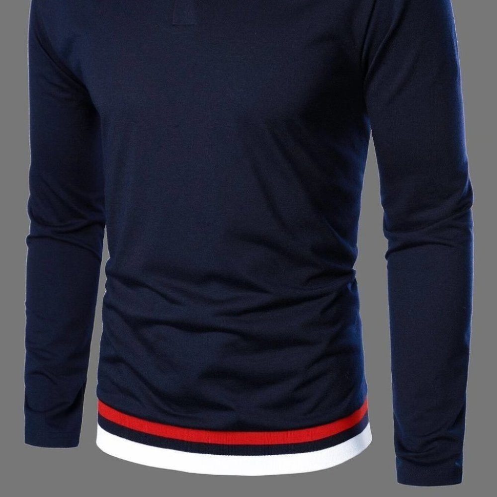 Casual Navy Blue Trim Men's Polo Shirt w/Red and White Stripes - Picture 2 of 9